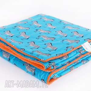 handmade dla dziecka kocyk zebra blue 100x135cm zebry od majunto