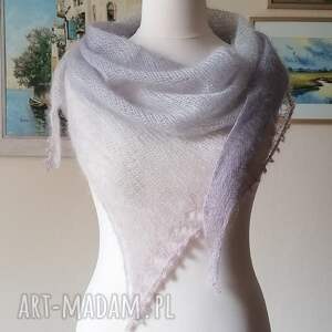 ręcznie na drutach - gracja - piórkowa, elegancka chusta z jedwabiu i moheru