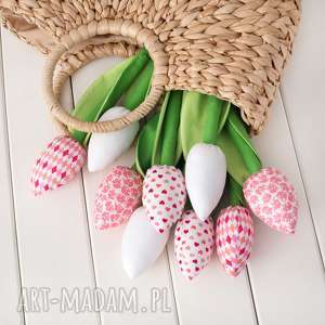 handmade dekoracje tulipany jasno różowy bawełniany bukiet