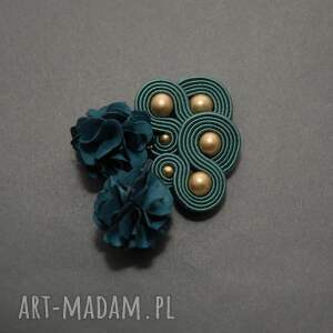 zielone klipsy sutasz z kwiatkiem, sznurek, eleganckie, wieczorowe