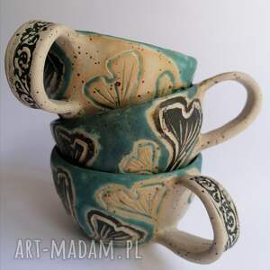 handmade ceramika trzy kubeczki z miłorzębami