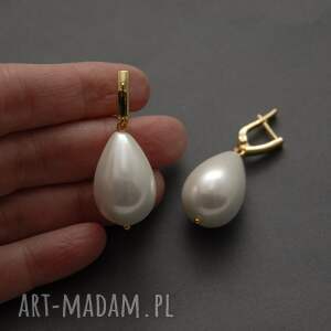 kolczyki z perełkami seashell, perła, eleganckie, ślubne wieczorowe, biała