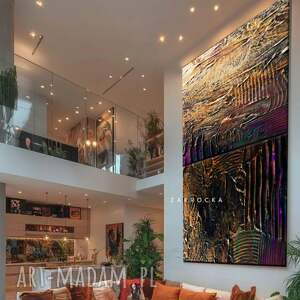 Duży obraz strukturalny metaliczny Dyptyk zestaw śliwka w złocie