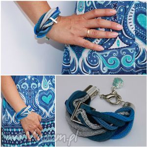 handmade niebieska bransoletka ze sznurków bawełnianych i poliestrowych