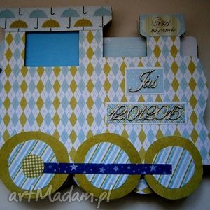 handmade scrapbooking albumy album narodziny/urodziny chłopiec ciuchcia