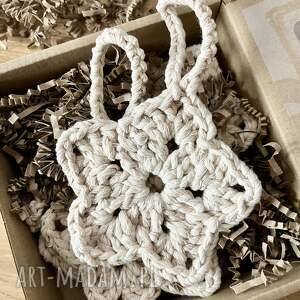 dekoracje świąteczne zestaw 4 zawieszek gwiazdek ze sznurka bawełnianego