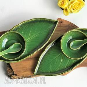 handmade ceramika zestaw ceramiczny dla dwojga - 2 x talerz liść plus 2 x