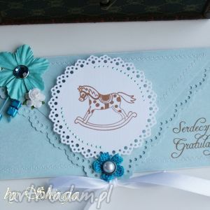 handmade scrapbooking kartki kartka z okazji narodzin - konik w błękitach