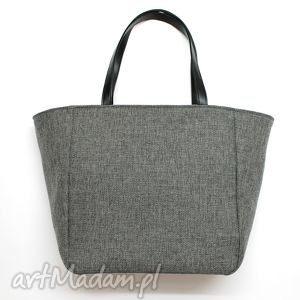 handmade na ramię shopper bag worek - tkanina szara i czarne rączki