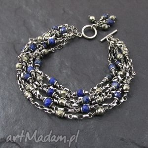 handmade srebrna bransoletka z pirytu i lapis lazuli