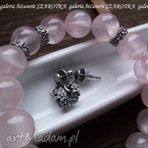 kwiatowy komplet biżuterii z jadeitów i srebra