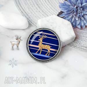 świąteczna broszka z reniferem w szkle prezent biżuteria święta
