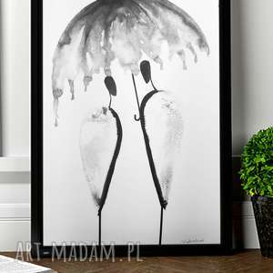 dom abstrakcja deszcz, malowany ręcznie czarnym tuszem A3, ilustracja 30x40