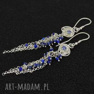 srebrne kolczyki z szafirową cyrkonią i lapis lazuli