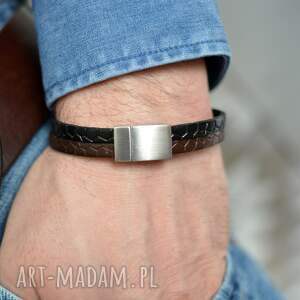 bransoletka skórzana uno alligato czarny brązowy rzemień, zapięcie magnetyczne