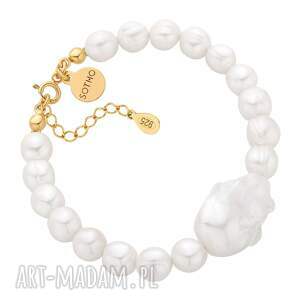 Złota bransoletka z pereł naturalnych z barokową perłą
