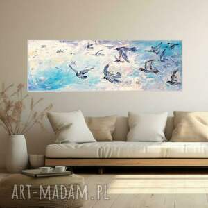 obraz olejny poruszenie malowany ręcznie o wymiarach 120cm x 40cm, duże obrazy