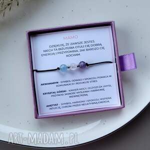 Bransoletka dla Mamy z kamieniami naturalnymi - akwamaryn, kryształ górski, ametyst (handmade)