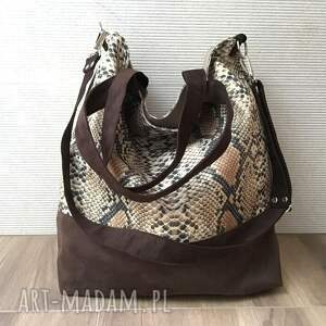 handmade na ramię torba hobo XXL - print wąż