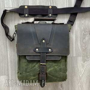 robert zmuda torba - plecak ze skóry i bawełny woskowanej zielona vintage