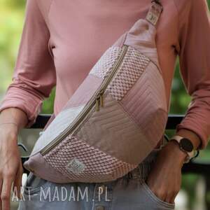 różowo - beżowa patchworkowa nerka xxl, mini plecak, nerkoplecak skrawkowa