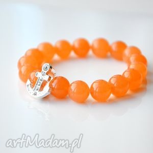 ręcznie zrobione bracelet by sis: srebrna kotwica w pomarańczowym jadeicie