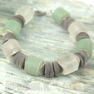 bransoletka z kryształem górskim i awenturynem muszla tęczowa, nowoczesna