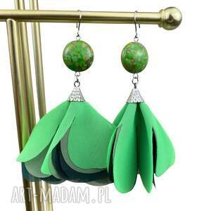 kwiaty z lekkiego szyfonu c1278 357, zielone kolczyki