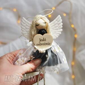 dekoracje zawieszka do samochodu aniołek - jedź ostrożnie czarny auta