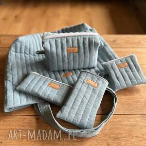 Prezent Zestaw prezentowy z lnu niebieski, rekodzielo