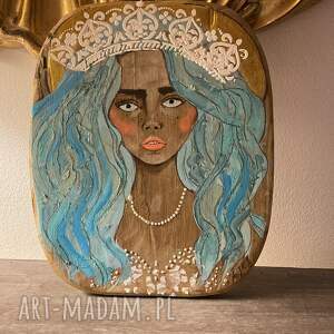 portret księżniczki obraz na drewnie syrena, magia, baśń prawdziwe drewno