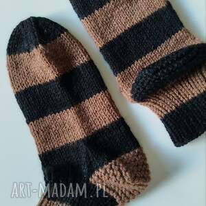 Prezent skarpeciaki z wełny i alpaki PASIAKI - ŚCIĄGACZ - czerń i orzech