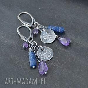 Kolczyki ze szkłem antycznym i ametystem, szkło antyczne, ametyst