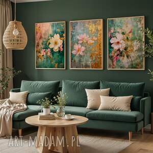ZESTAW PLAKATÓW 40x50 cm Kwiaty na abstrakcji (set217)