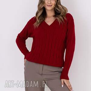 sweter w warkoczowy wzór - swe316 czerwony mkm, bez zapięcia