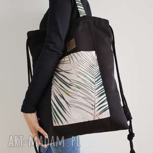 handmade plecakotorba 2w1 - czarnobeżowa w palmy