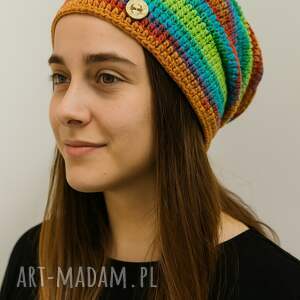 splotomaniaa: bajecznie kolorowa czapka całoroczna przejściowa cienka all season m l, czapka