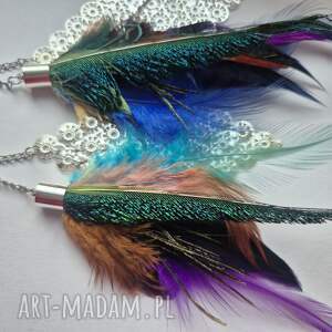 Kolczyki kolorowe energetyczne pióra duże lekkie wykonane