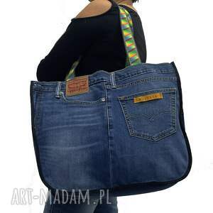 na ramię duża torba upcykling jeans levis 102 od majunto, shopperka