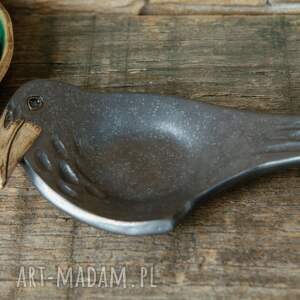 Spodek kruk na biżuterię, ceramiczny ptaszek, dekoracja