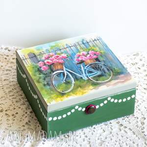 pudełko drewniane - kocham jeździć na rowerze rowerzystki rustykalne