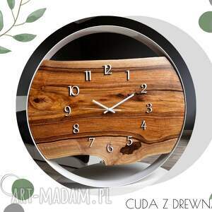 cuda z drewna biały, nowoczesny zegar w obręczy styl loft 50 cm drewno domu