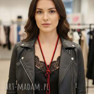 Naszyjnik Długi Koralikowy czarno czerwony, korale kryształki