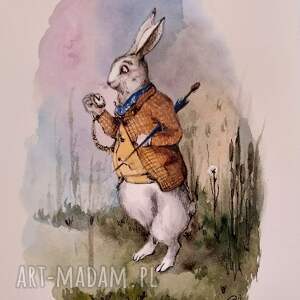 Biały królik. Akwarela w typie vintage - zając, bajkowa ilustracja