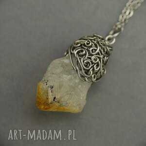 handmade wisiorki wisiorek talizman surowy cytryn wire wrapping stal chirurgiczna amulet