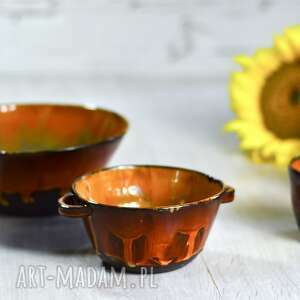 handmade ceramika misa ceramiczna mała z serii ognista | brązowo pomarańczowa | 400