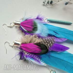 ruda klara kolczyki kolorowe energetyczne pióra duże lekkie wykonane