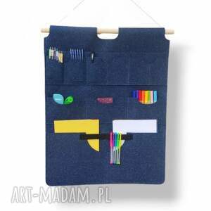 handmade pokoik dziecka organizer z kieszonkami na ścianę z filcu - granatowy