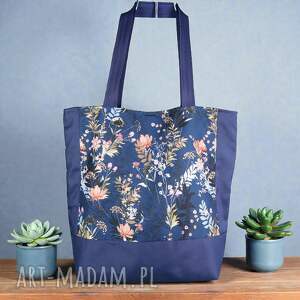 Pojemny shopper w kwiaty - wodoodporna torba na ramię handmade