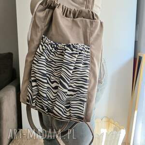 plecak i torebka 2w1 zeberka torebka z weluru, damska, plecak damski